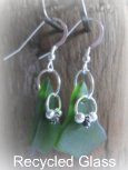 green recycled glass earrings