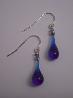 blue recycled glass earrings