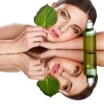 woman with organic botanical skin care product