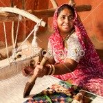 Indian woman weaving textiles